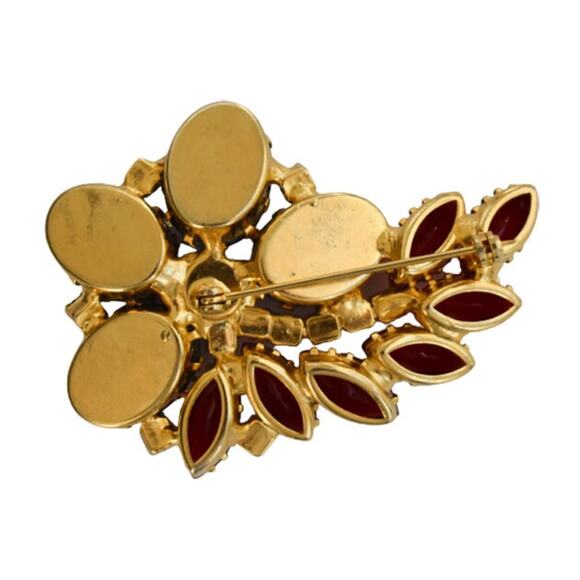 1960s Gold Plate Oval Round Marquise AB Rhinestones Comma Shaped Pin Brooch - Picture 2 of 4